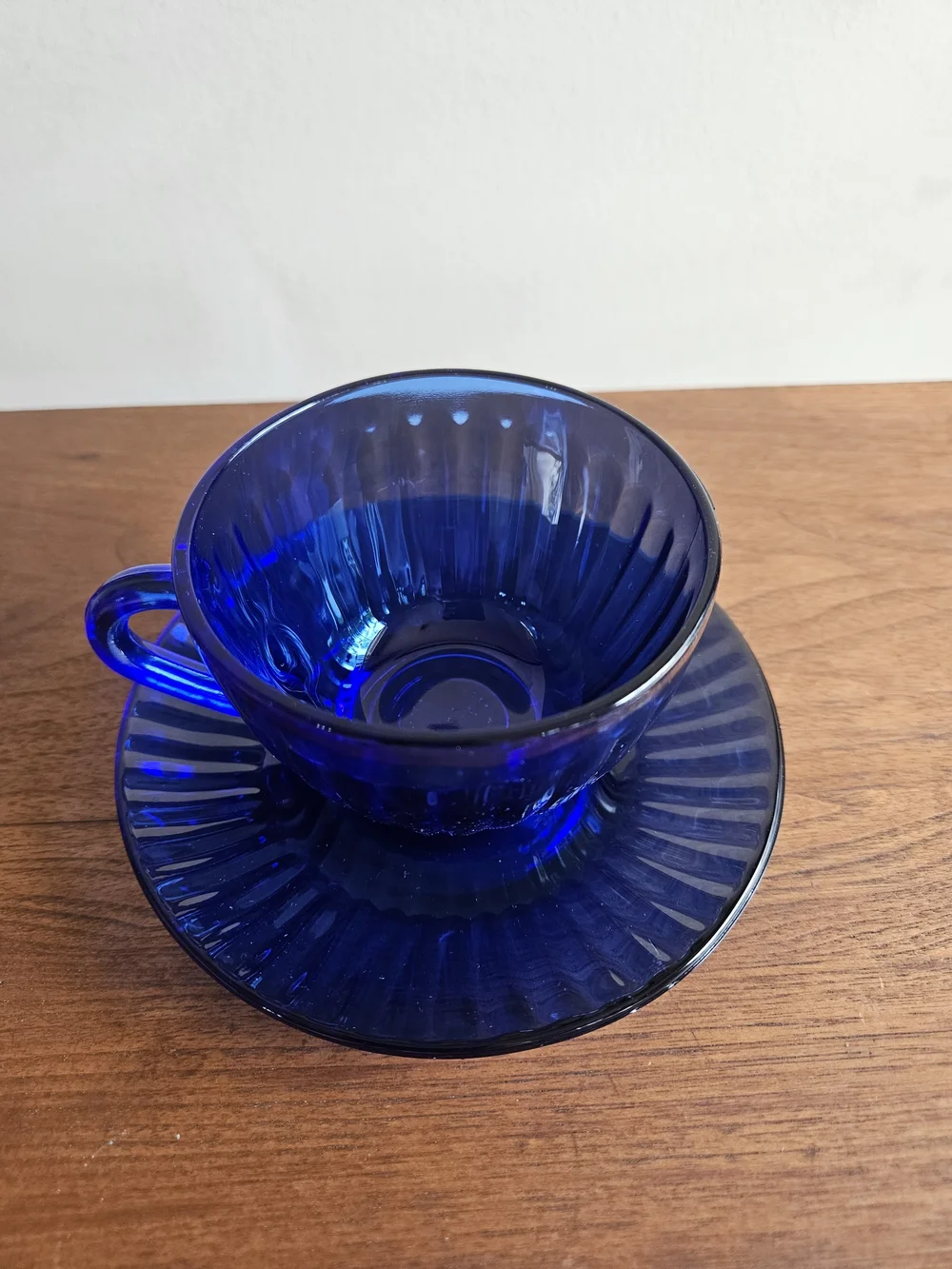 Brazil Cobalt Blue Glass Teacup and‎ Saucer